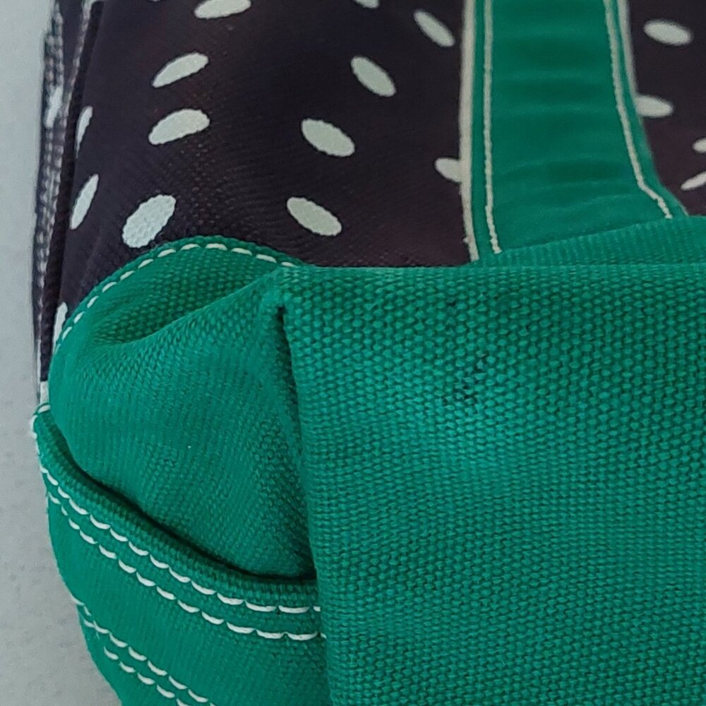 Lands End Navy Blue/Green White Polka Dot Medium Open Top Tote Bag - Picture 15 of 16